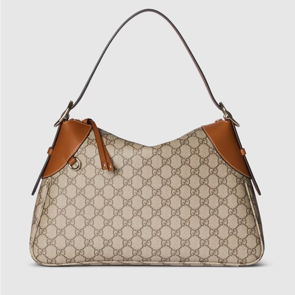 Gucci GG Emblem Large Shoulder Bag Beige and Dark Brown